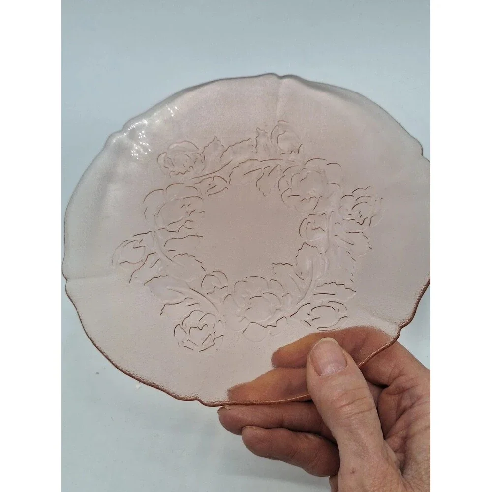 Set Of 3 Vtg Arcoroc France Rosaline Floral Pink Glass Salad Plates